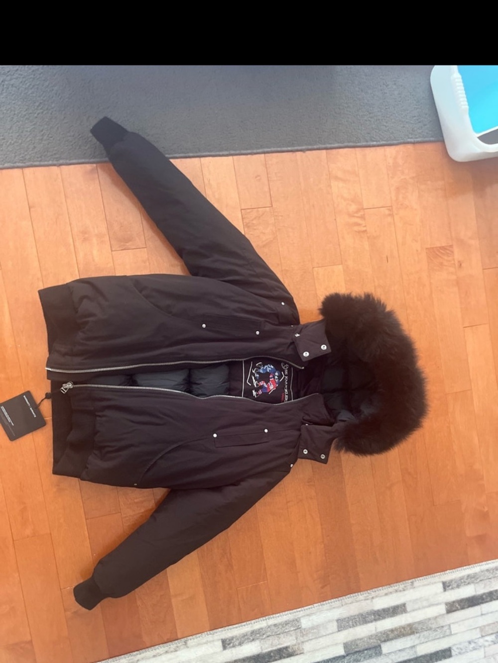 Moose Knuckles Black Fur-Trim Puffer Parka